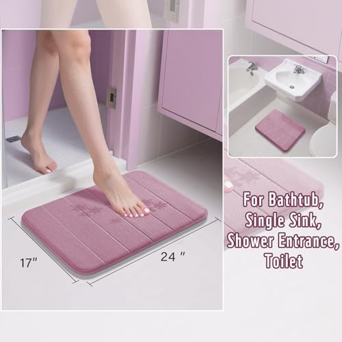 Yimobra Memory Foam Bath Mat, Super Soft Absorbent Bathroom Rug Non Slip, Quick Dry, Machine Washable Floor Carpet for Tub Shower, Home Decor Accessories, 24x17, Mauve - Image 3