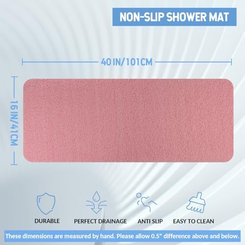 Hargiis Non-Slip Bathtub Mat, Anti Slip Shower Mat, Fast Drying Bathtub Mats, Foot Scrubber Mat, Anti Slip Mat for Tub, Floor, Bathroom, Kitchen, Home, Hotel (Pink 40"×16") - Image 2