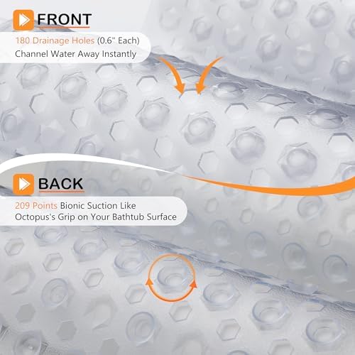 Yimobra Bathtub Mat Non Slip, 27.5"X15.5" Machine Washable Shower Floor Mat, Soft on Feet, Bath Mat with Drain Holes and Suction Cups, Bathroom Essentials, Clear - Image 2