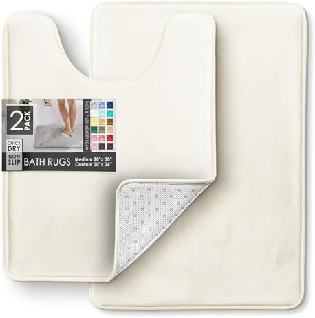 Clara Clark 2 Piece Bathroom Rugs, Velvet Memory Foam Bath Mat Set, Non-Slip Bath Rugs, Machine Wash, Dries Quickly, Ultra Soft Plush Bath Mats for Bathroom, 20 x 32 + Contour, Off White - Image 3