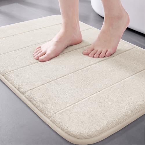Yimobra Memory Foam Bath Mat, Super Soft Absorbent Bathroom Rug Non Slip, Quick Dry, Machine Washable Floor Carpet for Tub Shower, Home Decor Accessories, 24x17, Cream by Yimobra