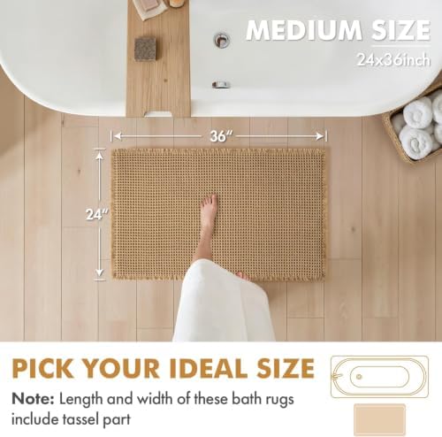 MIULEE Set of 2 Waffle Bathroom Rugs Boho Bath Mat Brown 24x36 Inch - Image 2