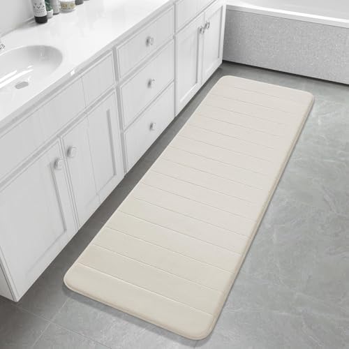 Yimobra Bathroom Runner 60"x24", Non Slip Memory Foam Bath Mat, Super Soft Water Absorbent Hallway Carpet, Machine Washable Rug for Vanity Tub Shower, Cream by Yimobra