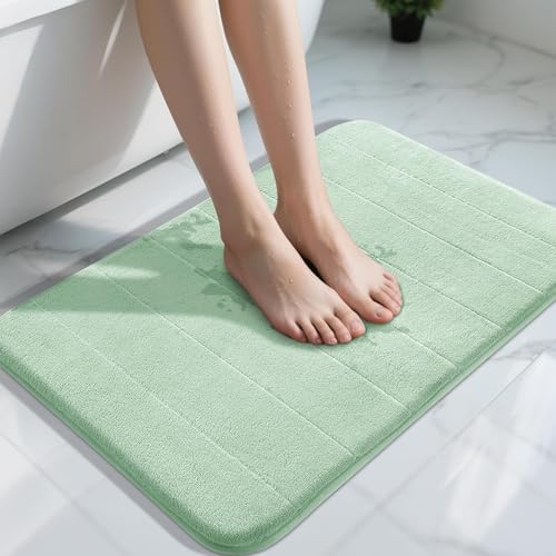 Yimobra Memory Foam Bath Mat, Super Soft Absorbent Bathroom Rug Non Slip 31.5x20 Inch, Quick Dry, Machine Washable Floor Carpet for Tub Shower, Home Decor Accessories, Pale Green by Yimobra