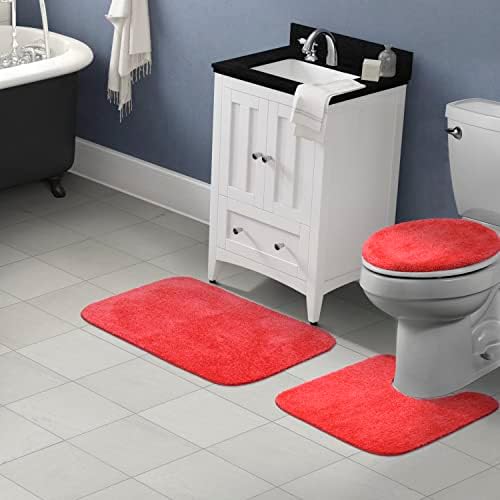 Garland Rug Traditional Nylon Washable Pink Hibiscus 3 Piece Set - Lid, Contour, Bath Rug - Soft, Absorbent, and Stylish for Your Bathroom - Image 2