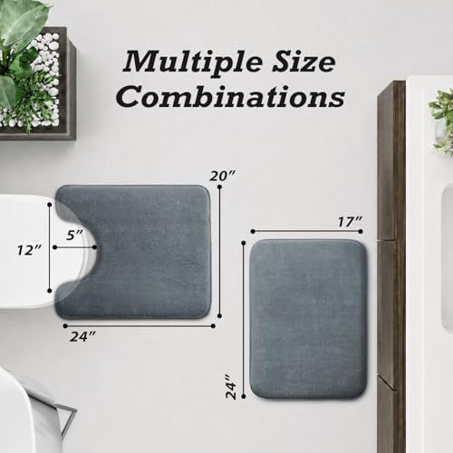 HUXMEYSON Bathroom Rugs Sets 2 Piece, Non-Slip & Quick Dry Bath Mat Set, Ultra Soft Velvet Bath Rugs for Bathroom, Toilet and Shower Floor, Grey - Image 2