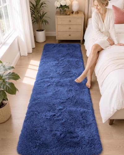 OLANLY 2x4 Machine Washable Runner Rugs for Hallway, Soft Fluffy Shaggy Bedside Rugs for Bedroom, Living Room, Indoor Floor Carpet for Kids Girls Boys, Nursery Rooms, Home Decor Aesthetic, Navy Blue - Image 3