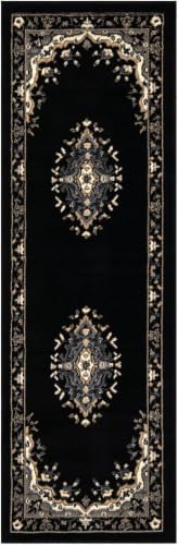 Unique Loom Reza Collection Area Rug - Washington (2' x 6' 1" Runner Black/Gray) by UniqueLoom