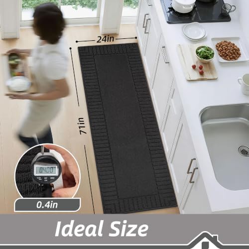 BEQHAUSE Kitchen Rugs 24"x71", Non Slip Washable Kitchen Floor Mat, Black - Image 3