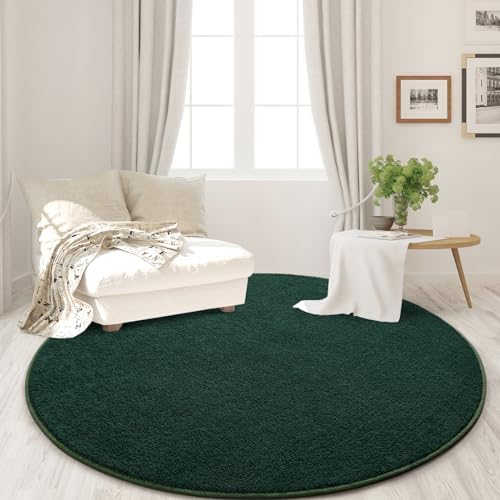FlyDOIT Round Area Rugs for Bedroom Living Room, 4x4 Dark Green Super Soft Comfy Thickened Memory-Foam Indoor Circle Carpet, Modern Aesthetic Minimalist Carpet for Boys Girls Adults Nursery Home Décor - Image 2