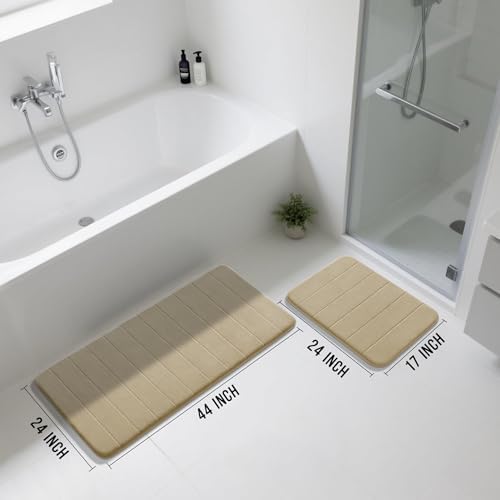 Yimobra Large Memory Foam Bathroom Mat Set, 44 x 24&24 x 17 in, Pale Khaki - Image 2