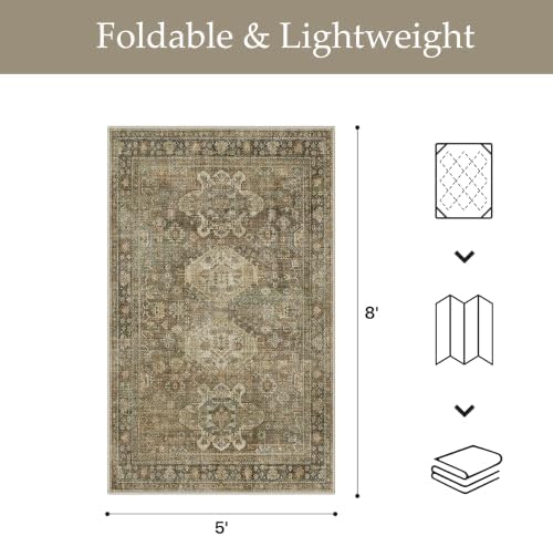GENIMO 5x8 Outdoor Rug, Washable for Patio and Deck, Olive Brown - Image 2