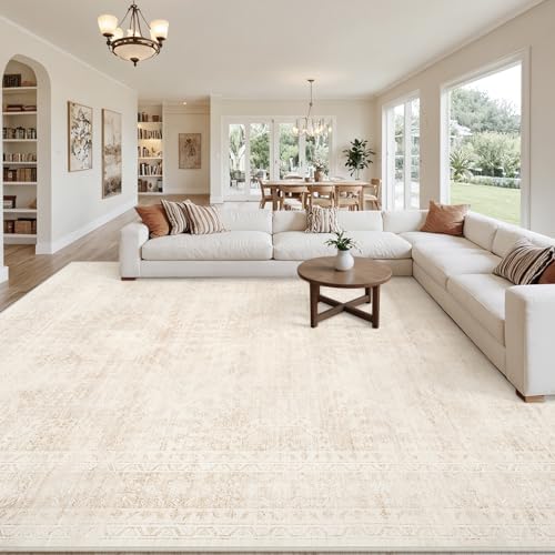10x12 Area Rugs Living Room: Bedroom Neutral Washable Carpet Beige by Luxturiy
