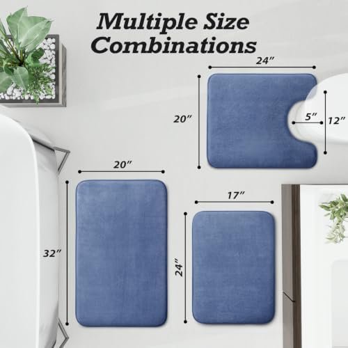 HUXMEYSON Bathroom Rugs Sets 3 Piece, Non-Slip & Quick Dry Bath Mat Set, Ultra Soft Velvet Bath Rugs for Bathroom, Toilet and Shower Floor, Dusty Blue - Image 2