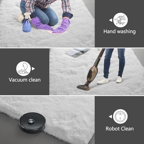 Shag Runner Rug for Bedroom Living Room 2x6 Upgrade Non-Slip Fluffy Soft Bedside Rugs,White Shaggy Carpet for Livingroom Dorm Home Decor Aesthetic - Image 6