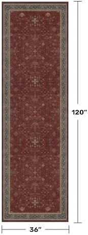Burgundy 3x10 Long Runner Rug for Hallway - Washable Large Kitchen Rug, Low Pile Thin Carpet for Bedroom Bedside, Foyer, Non Slip Unique Bohemian Red Décor - Image 2