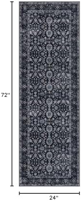 KUTA Vintage Washable Runner Rug, 2x6 Black Grey Orange Hallway Runner - Image 2