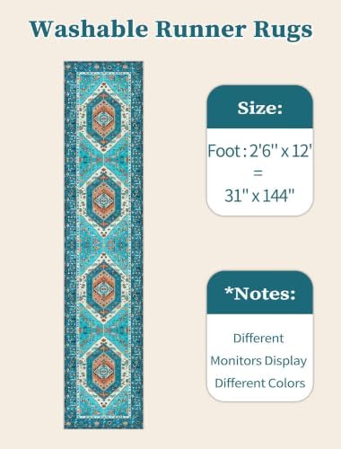 SERISSA 2'6"x12' Washable Non Slip Boho Runner Rug for Hallway，Blue - Image 6