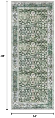 KUTA Runners for Hallways 2x5 ft Vintage Floral Washable Kitchen Rug Green - Image 2