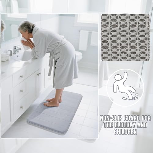 Yimobra Bathroom Runner Rugs 72"x24" Non Slip Washable Memory Foam Bath Mat, Super Soft Water Absorbent Hallway Carpet for Vanity Tub Shower, Silver - Image 5