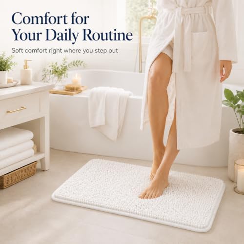 White Bathroom Rugs Chenille Bath Mat Set 3 Piece, Extra Soft, and Absorbent Shaggy Rugs, Machine Wash and Dry, Perfect Plush Carpet Mats for Tub, Shower, Bathroom Rug Mats - Image 4