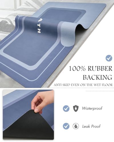 MontVoo-Bath Mat Rug Long Non Slip Super Absorbent Bathroom Runner Stain Resistant Quick Dry Thin Bathroom Mat Fit Under Door-17"x59",Navy - Image 5
