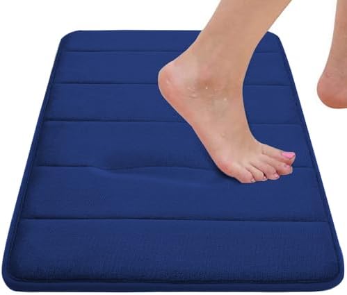 RUN HELIX Memory Foam Bath Mat Rug Set 3 Piece, Ultra Soft Non Slip and Absorbent Bathroom Rug, Machine Wash Dry, Comfortable, Thick Bath Rug Carpet for Bathroom Floor, Tub and Shower, Navy - Image 4