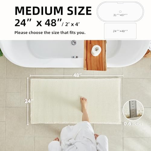 TYUU Cream White Waffle Bath Mat, Boho Bathroom Rugs Non Slip, 48x24 - Image 2