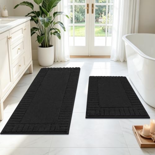 Pauwer Bathroom Rugs Sets 2 Piece, Non Slip Plush Bath Mats, Dark Grey by Pauwer