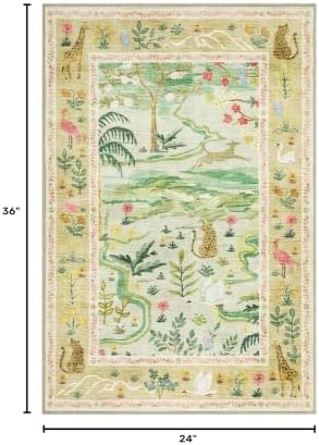 2x3 Washable Area Rug for Entryway Non Slip Safari Nursery Rug Green Kids Room Rugs Low Pile Stain Resistant Jungle Animal Print Rugs Small Throw Mat for Living Room Bedroom Girls Room, Sage Green - Image 2