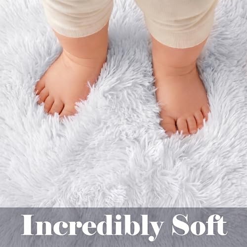 White Rugs for Kids Bedroom Preppy Dorm, 3x5 Fluffy Bedside Soft Area Rug - Image 2