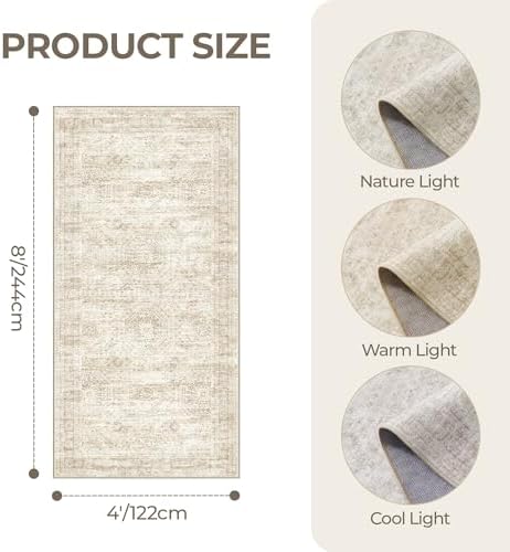 4x8 Rug Non Slip,Washable Hallway Runner Rug,Beige - Image 2