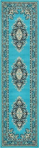 Unique Loom Reza Collection Traditional Persian Style Area Rug, 2 ft 7 in x 10 ft, Turquoise/Ivory - Image 2