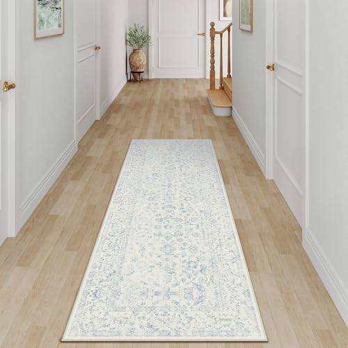 PureCozy 2x6 Blue Runner Rug Washable Hallway Non Slip Kitchen Vintage - Image 5