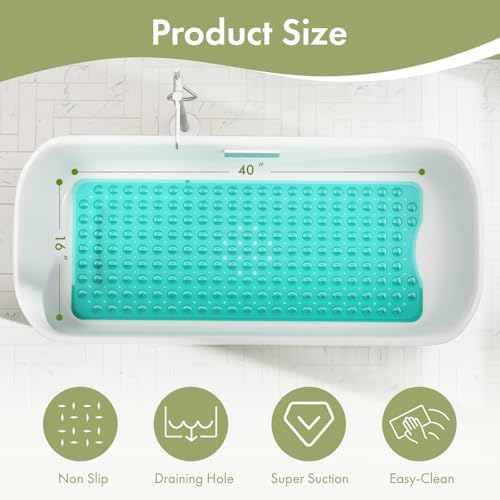 AmazerBath Shower Mat Non Slip 40 x 16 Inches, Shower Stall Mats with Suction Cups and Drain Holes, Non Slip Bath Mat for Tub for Elderly & Kids, Clear Green - Image 4