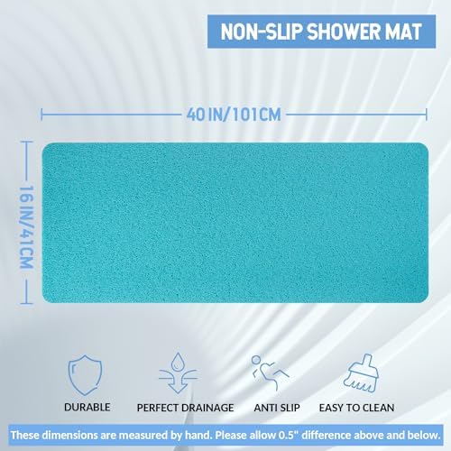 Hargiis Non-Slip Bathtub Mat, Anti Slip Shower Mat, Fast Drying Bathtub Mats, Foot Scrubber Mat, Anti Slip Mat for Tub, Floor, Bathroom, Kitchen, Home, Hotel (Turquoise Blue 40"×16") - Image 2