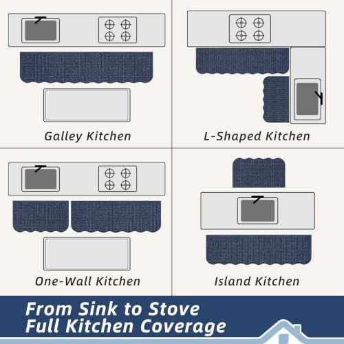 BEQHAUSE Kitchen Rugs Scalloped Edge Kitchen Sink Rug, 17x30in, Blue - Image 6
