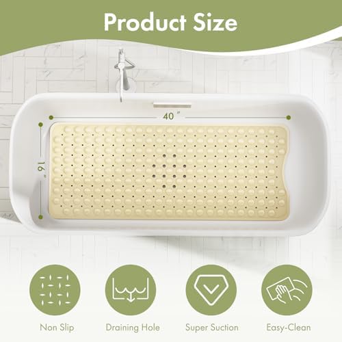 AmazerBath Shower Mat Non Slip 40 x 16 Inches, Shower Stall Mats with Suction Cups and Drain Holes, Non Slip Bath Mat for Tub for Elderly & Kids, Beige - Image 4