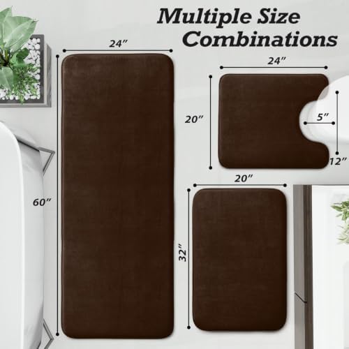 HUXMEYSON Bathroom Rugs Sets 3 Piece, Non-Slip & Quick Dry Bath Mat Set, Ultra Soft Velvet Bath Rugs for Bathroom, Toilet and Shower Floor, Brown - Image 2