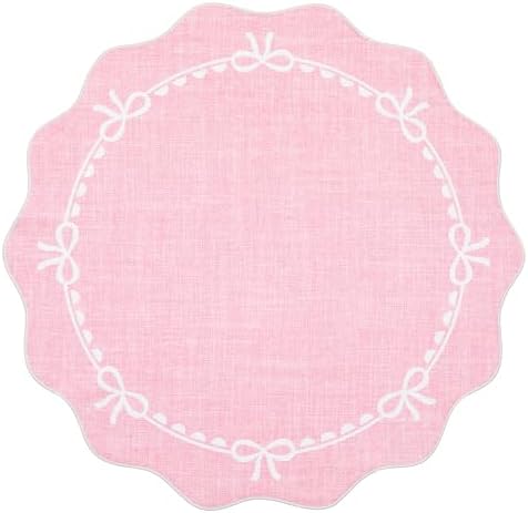 GarveeHome 5ft Round Rugs Washable Scalloped Bow Rug for Bedroom, Pink - Image 4
