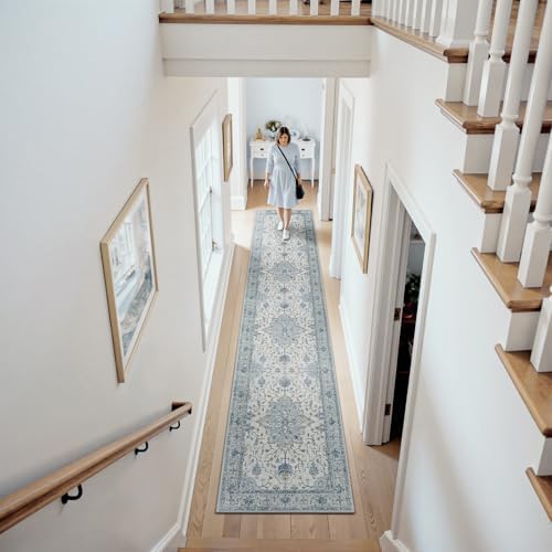 RELEANY Washable Area Rug, Runner 2'x9', Blue/White/Gray by RELEANY