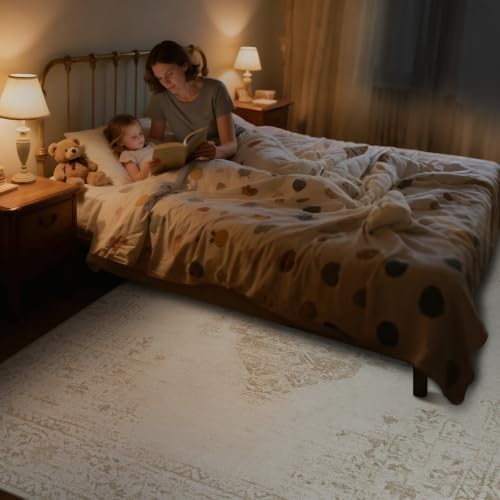 8x10 Area Rugs for Living Room: Washable Vintage Large Retro Rug Soft Non-Slip Indoor Low Pile Carpet for Bedroom Dining Room Office (Cream Beige, 8'x10') - Image 2