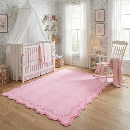 GarveeHome 5x7 Scalloped Area Rug Pink Washable Bedroom Living Room Rug - Image 3