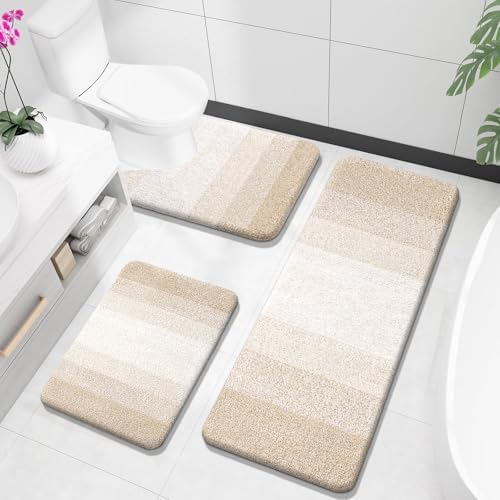 OLANLY Microfiber Bathroom Rugs Sets 3 Piece, Soft Bath Mats, Light Beige by OLANLY