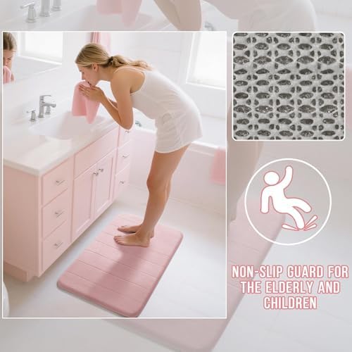Yimobra Large Bath Mat 36"x24", Super Soft Quick Dry Memory Foam Bathroom Rug, Water Absorbent, Non Slip Backing Machine Washable for Tub Shower, Thick Comfort Support, Pink - Image 5