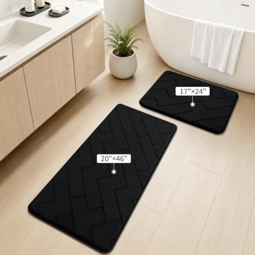 YIHOUSE 2 Piece Memory Foam Bathroom Rug Set, Black, 17"x24"+20"x46" - Image 2