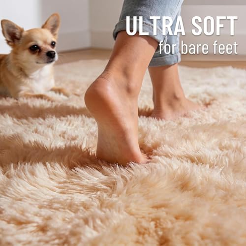OLANLY 8x11 Machine Washable Large Area Rugs for Living Room, Bedroom, Soft Fluffy Shaggy Bedside Rug, Indoor Floor Carpet for Kids Girls and Boys, Dorms, Nursery, Home Decor Aesthetic, Beige - Image 4