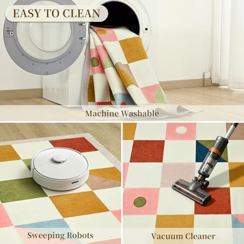 Terrug Multicolored Geometric Checkered Rug for Living Room, 5x7 Area Rugs - Image 7