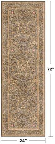 Washable Runner Rug Non Slip 2x6, Gold Brown Runner Rug for Kitchen, Bathroom, Entryway, Hallway, Laundry Room, Bedroom Bedside, Vintage Floral Stain Resistant Soft Low Pile Carpet - Image 2