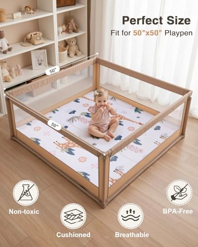 SEPARO Thick Baby Play Mat for Floor,50x50 Playpen Mat,Safe,Tummy Time Mats - Image 4